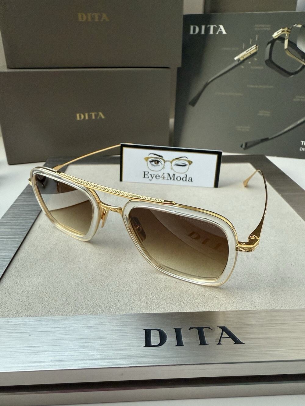 DITA FLIGHT 006 7806 L Crystal Yellow Gold Brown Gradient Sunglasses Authentic